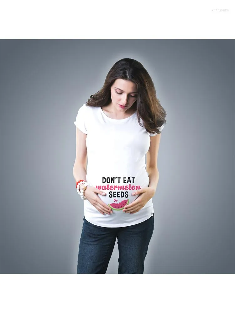 Koszule damskie nie jedz nasiona arbuza koszulka macierzyńska Koszulka ciąży krótkiego rękawu dla kobiet w ciąży Ropa Mujer