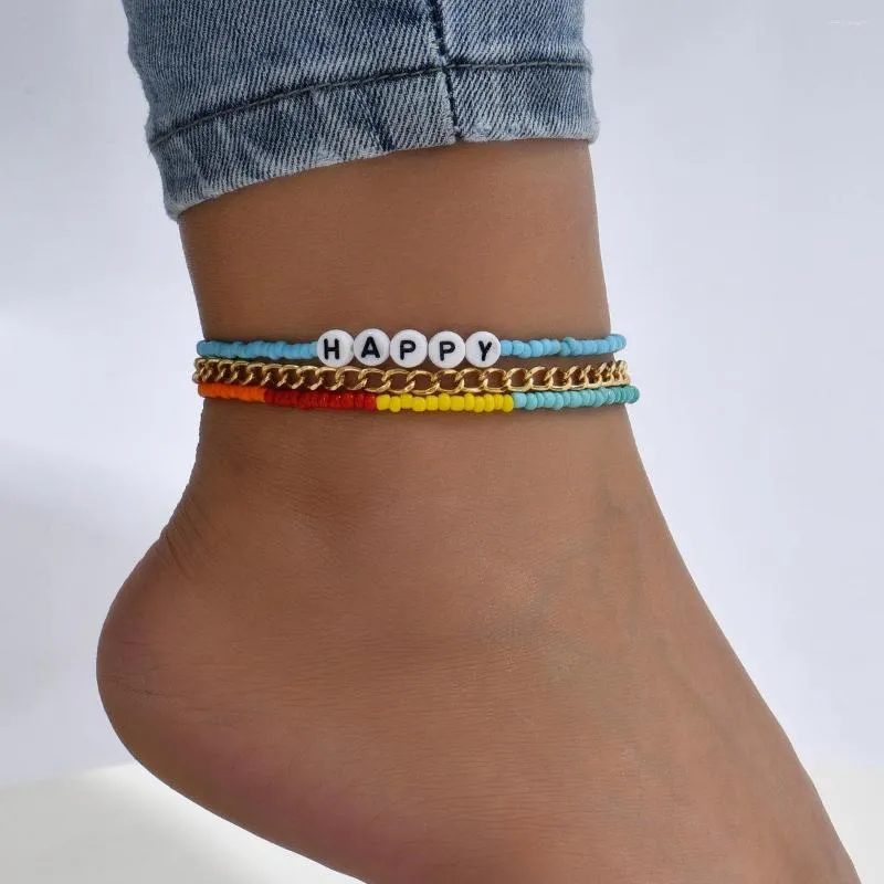Boho Beaded Anklet Adjustable Colorful Seed Bead Ankle Bracelet for Women 2024 Trendy Foot Jewelry