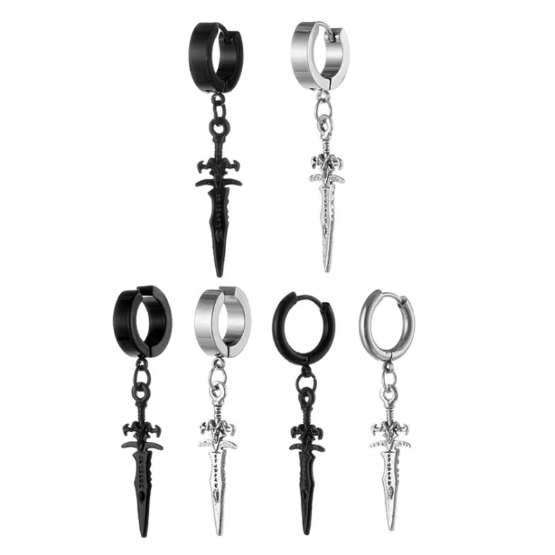 Titanium Steel Dangle Sword Earrings Unisex Body Piercing Rook Piercing