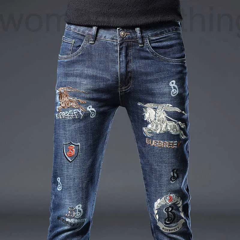 Jeans da uomo firmati Autunno jeans ricamati marchio di moda gamba sottile tendenza pantaloni elasticizzati versatili di fascia alta 5NXJ