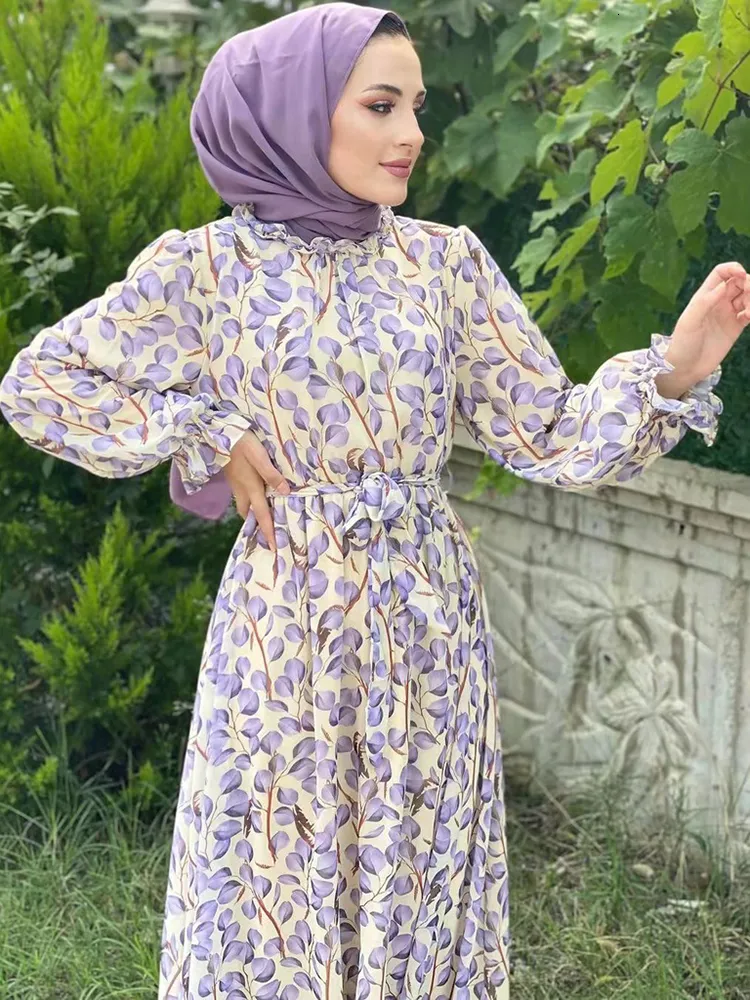 Over Size Long Sleeve Printed Floral Tops Muslim Modest Abaya for