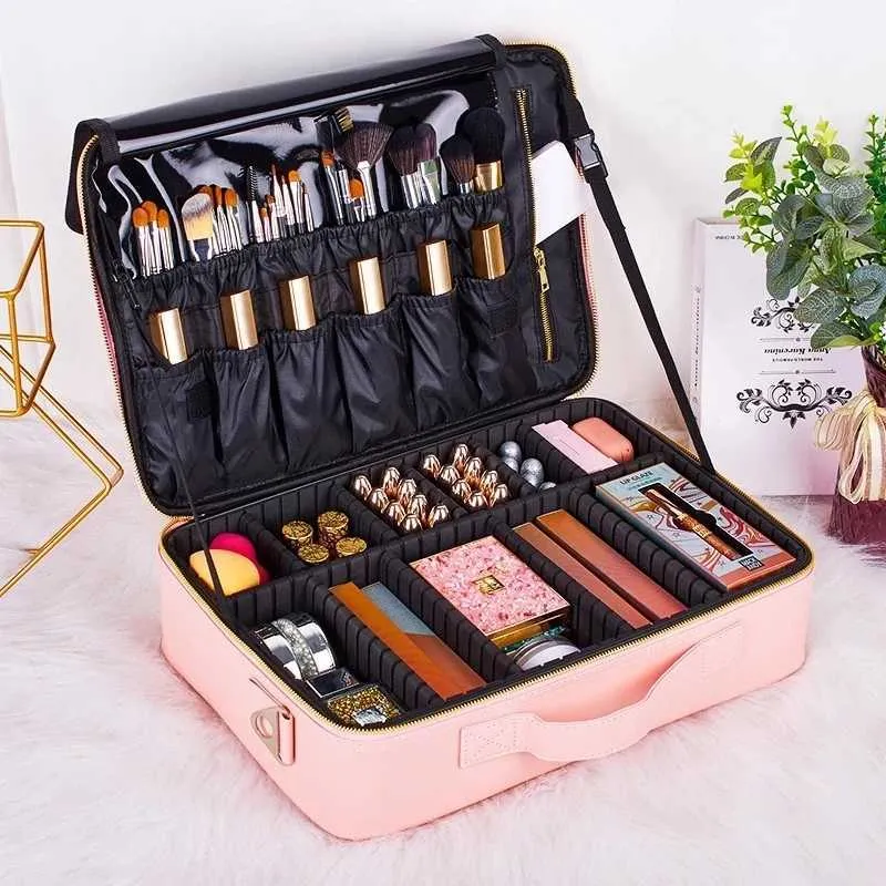 Kosmetisk arrangör förvaringspåsar kvinnlig pu makeup verktyg professionell konstnär fall ny rese skönhet nagel smink up y2302