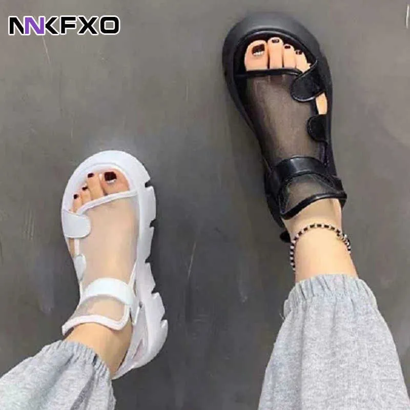 Sandalen Sandalen Damen Sommer Neue Mode Thickbottomed Atmungsaktive Eugene Garn Mesh Magic Paste Römische Sandalen Hakenschlaufe AD1255 Z0224