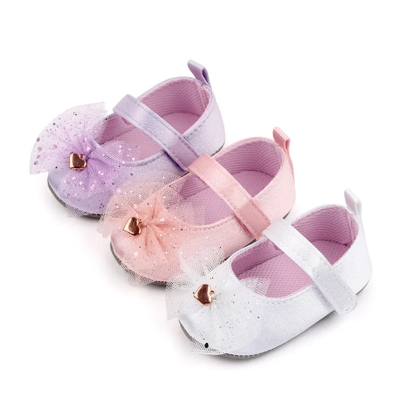 أحذية Bow Toddler for Newborn Bow Baby Sove Sole First Walker Anti-Slip Baby Girls Shoes Prewalker 0-18 شهر