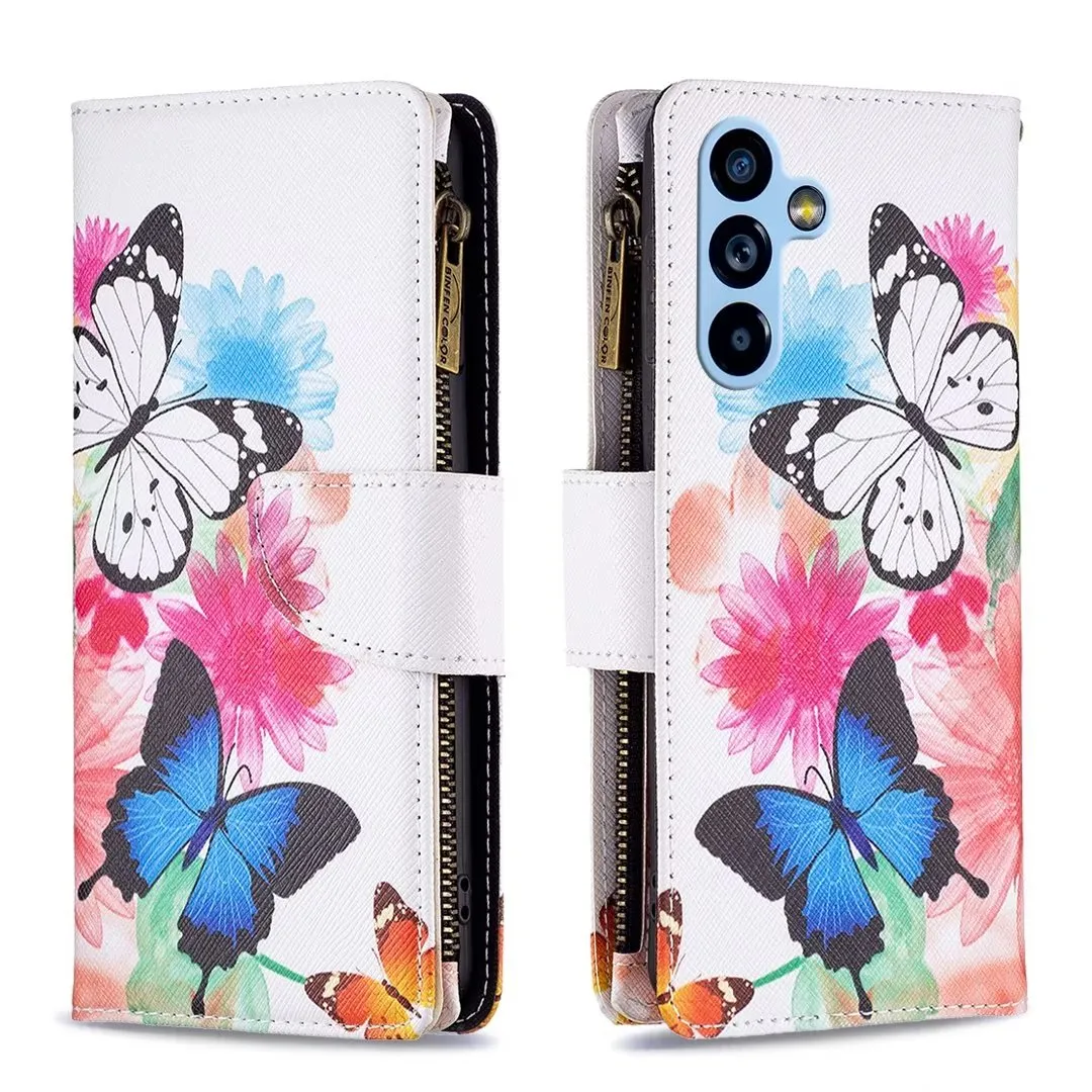 Étuis à motifs pour Samsung S22 S21 FE A22 A42 A01 A21 A12 A21S S23 Ultra Plus 4G 5G, portefeuille à fermeture éclair, coque de téléphone en cuir à fleurs