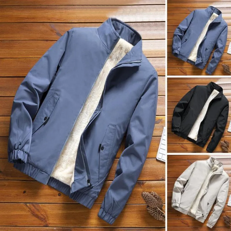 Men's Jackets Men Coat Fleece Lined Autumn Winter Coldproof Windproof Loose Fit Outwear Windbreaker For Daily Wear