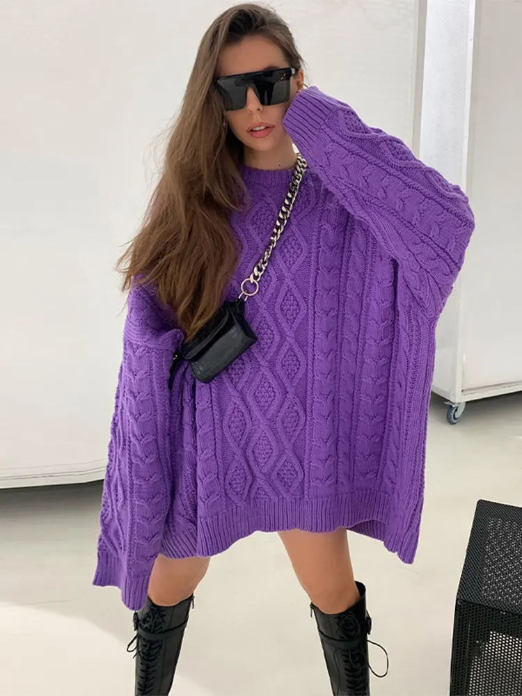 Women's Oversized Knit Mini Dress womens Cable Knit sweater - Casual Solid Color, Loose Fit, Twist Knid, Autumn/Winter Fashion, Warm & Cozy (Style #