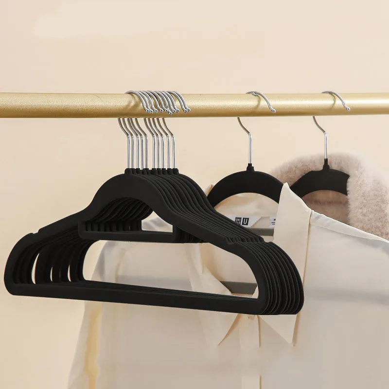 Hangers Racks 10/20pcs 42CM Adult Velvet Clothes Hanger Non-slip Drying Clothes Pants Organizer Coat Rack Wardrobe Space Save 230227