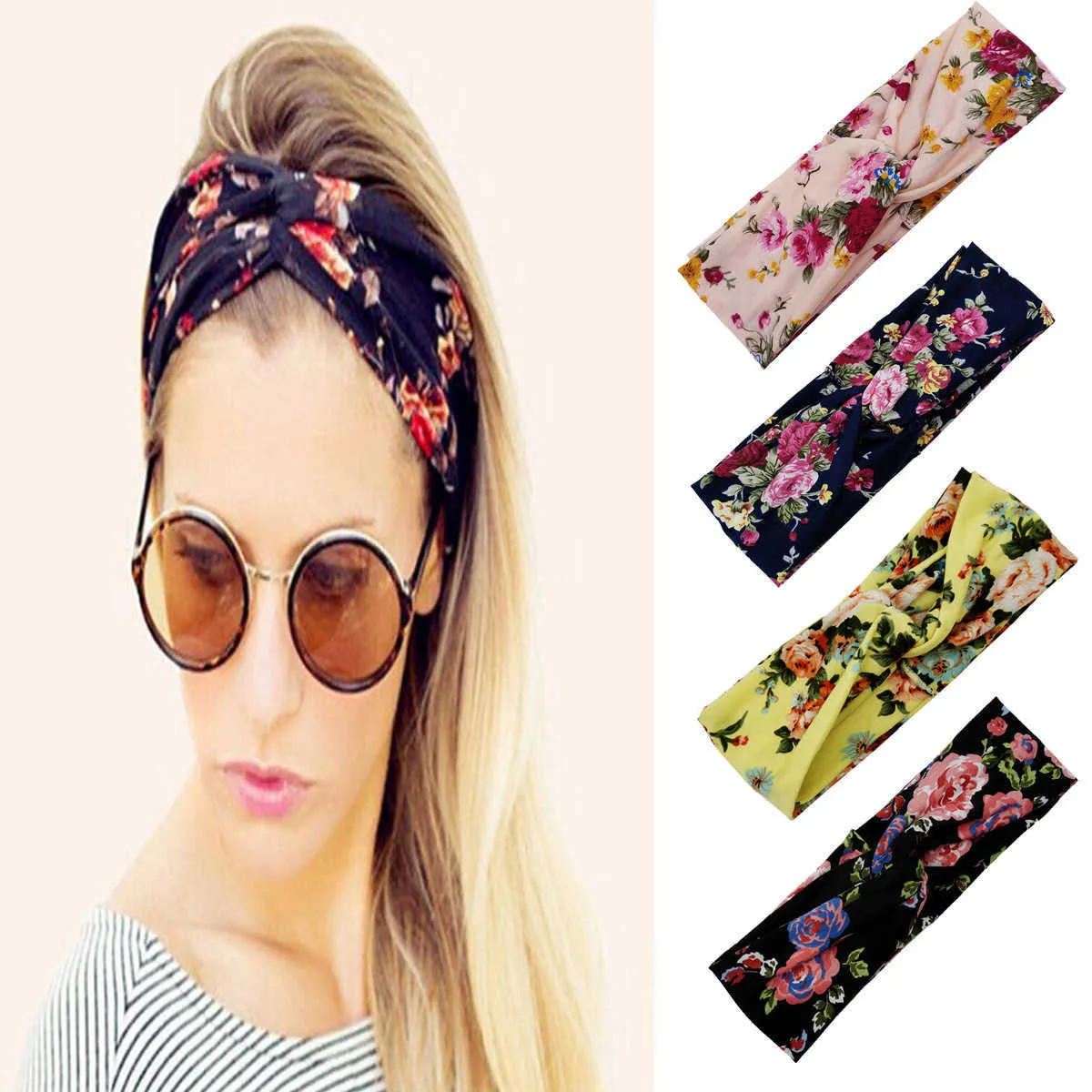 CR97 printed polyester cotton hair band cross movement Headbands headband Bohemian women's hair band