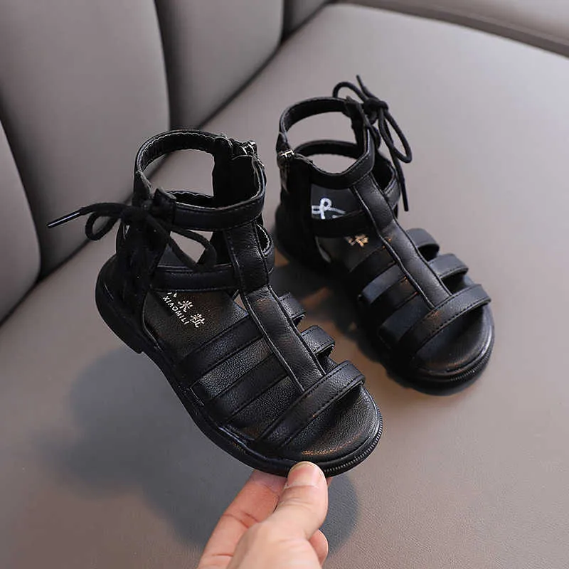 Sandalen meisjes Romeinse sandalen baby prinses peeptoe strandschoenen zacht bodem kleine prinses schoenen zomer nieuwe kinderen hoge schoenen z0225