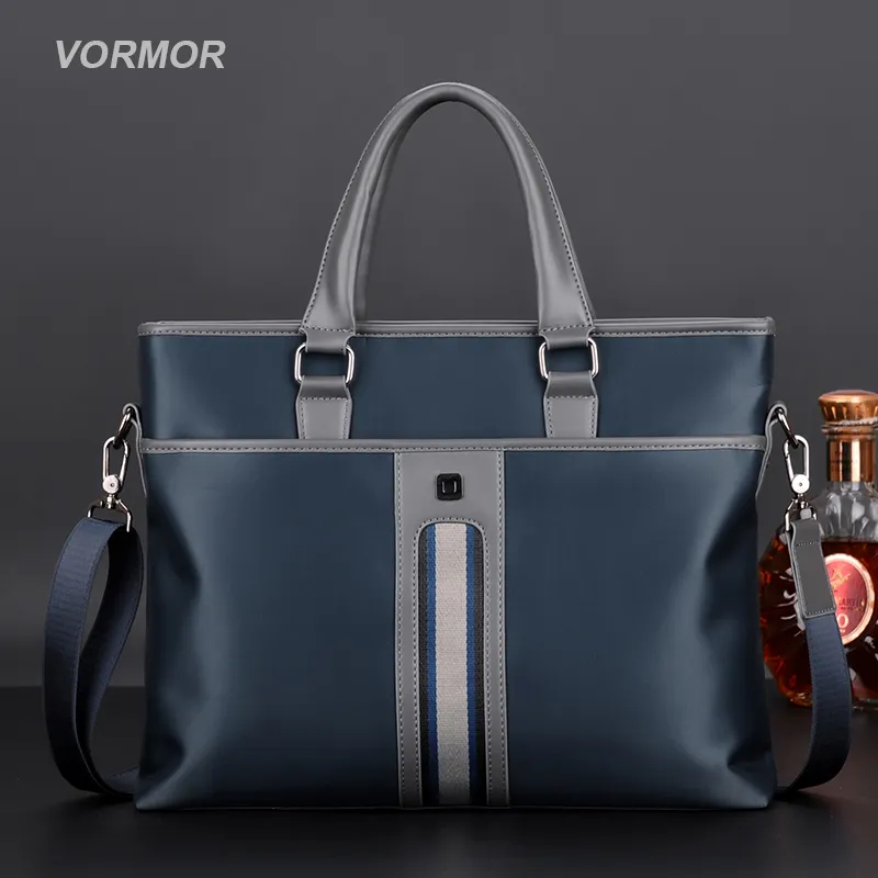 Briefcases VORMOR Brand Men Handbag Fashion Zipper Business Male Shoulder Bag 14 Inches Bags 230227