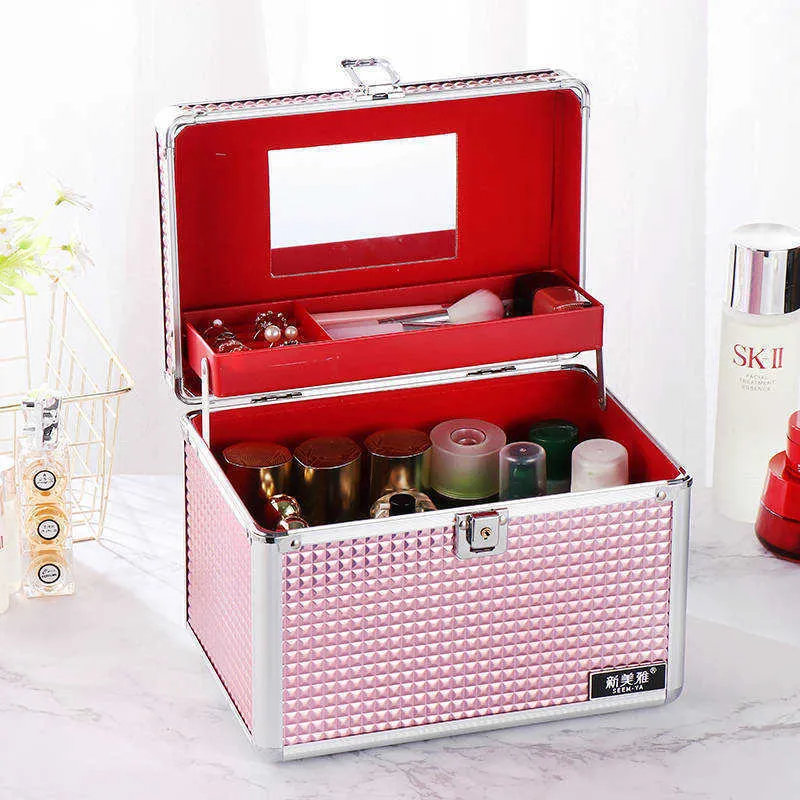 Cosmetic Organizer Storage Bags New Professional Makeup Box Aluminum Alloy Make Up Women Case with Mirror Travel Large Capacity Suitcase Bag Y2302