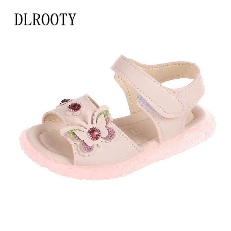 Sandals Summer Children Sandals Shoes Girls Butterfly Flower Princess Kids Party Fashion Beach Hook Loop Flat Toddler Baby Breathable Z0225