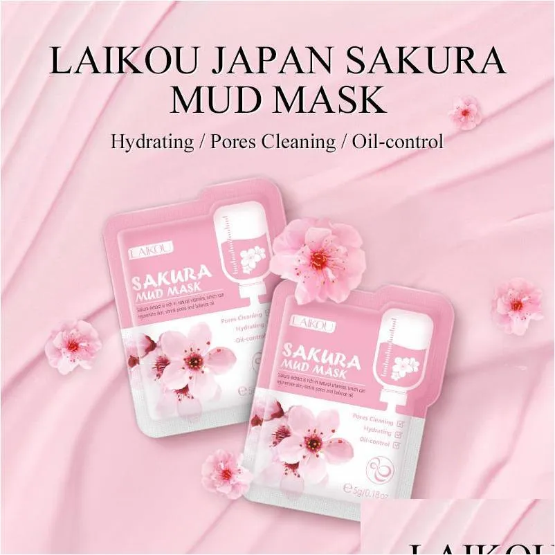 Andere Hautpflege-Tools Laikou Japan Sakura Schlamm-Gesichtsmaske Nacht-Gesichtspackungen Reinigen Sie Augenringe und befeuchten Sie Gesichter Drop Delivery Gesundheit B Dh0Mn