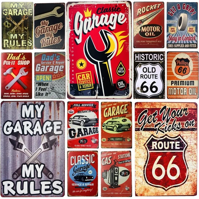 My Garage Art Peinture Vintage En Métal Signes En Étain Papa Garage Gaz Huile Bar Plaque Rustique Art Affiche Homme Cave Plaques Stickers Muraux Pub Décoration Murale Taille 30X20 cm w02