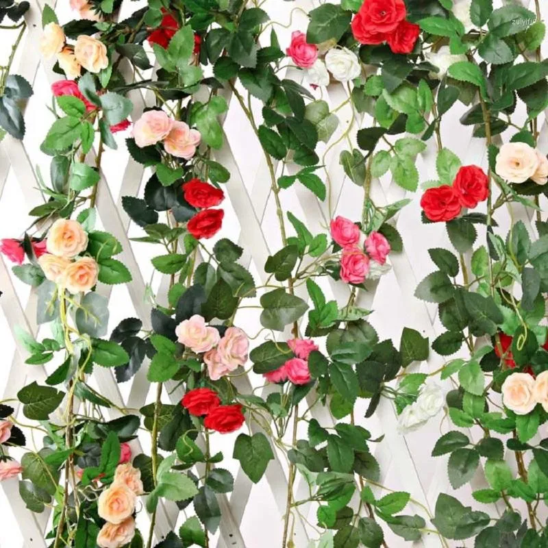Decorative Flowers 1.6/2.3m Artificial Flower Rattan Fake Rose Plants Wreath Wall Decor Wedding Party Winding Vines