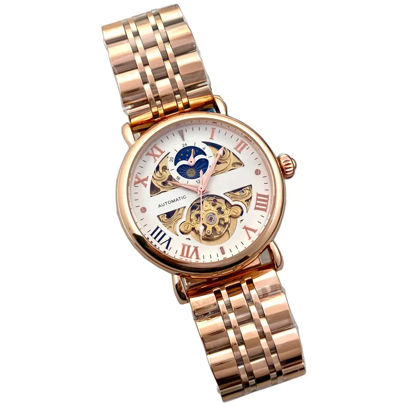 moda orologio da uomo di lusso movimento meccanico automatico fasi lunari orologi da polso firmati Top brand Tutti gli orologi con cinturino in acciaio inossidabile uomo Regalo di San Valentino