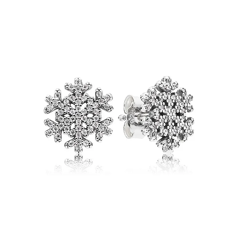 925 Sterling Silver Sparkling Snowflake Stud Earring för Pandora CZ Diamond Womens Wedding Jewel Girl Girl Gift Designer örhängen med originallåda