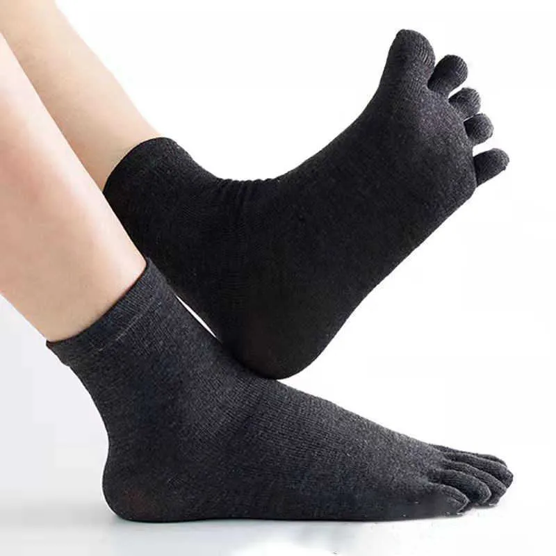 Men's Socks Toe Socks Men cotton Five Fingers Socks Breathable Short Ankle Crew Socks Sports Running Solid Color Black White Grey Male Socks Z0227