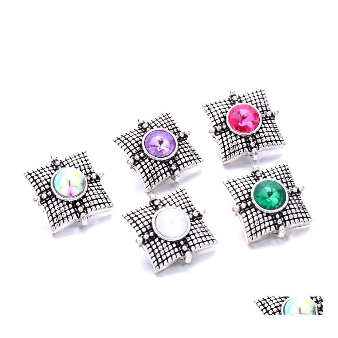CAR DVR CLASPS HOOKS Vintage Square Shape Snap Button Jewelry Findings Rhinestone 18mm Metal Snaps Knappar Diy Necklace Armband Smycken DH0YW