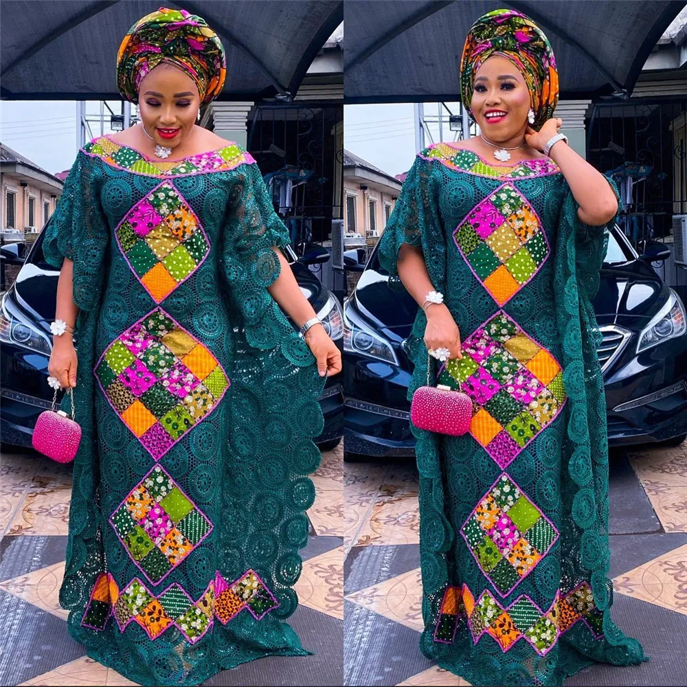 Etniska kläder MD Plus Size African Lace Dresses Elegant Women Traditionell Dashiki Boubou Wedding Party Hippie klänning Turkiet bär för damer 230227