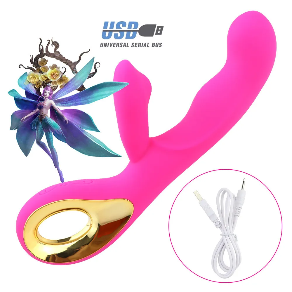 Vibratori doppi a forma di coniglio, dildo, stimolatore del clitoride e del punto G, bacchetta magica, giocattoli sessuali per donne_voghion.com
