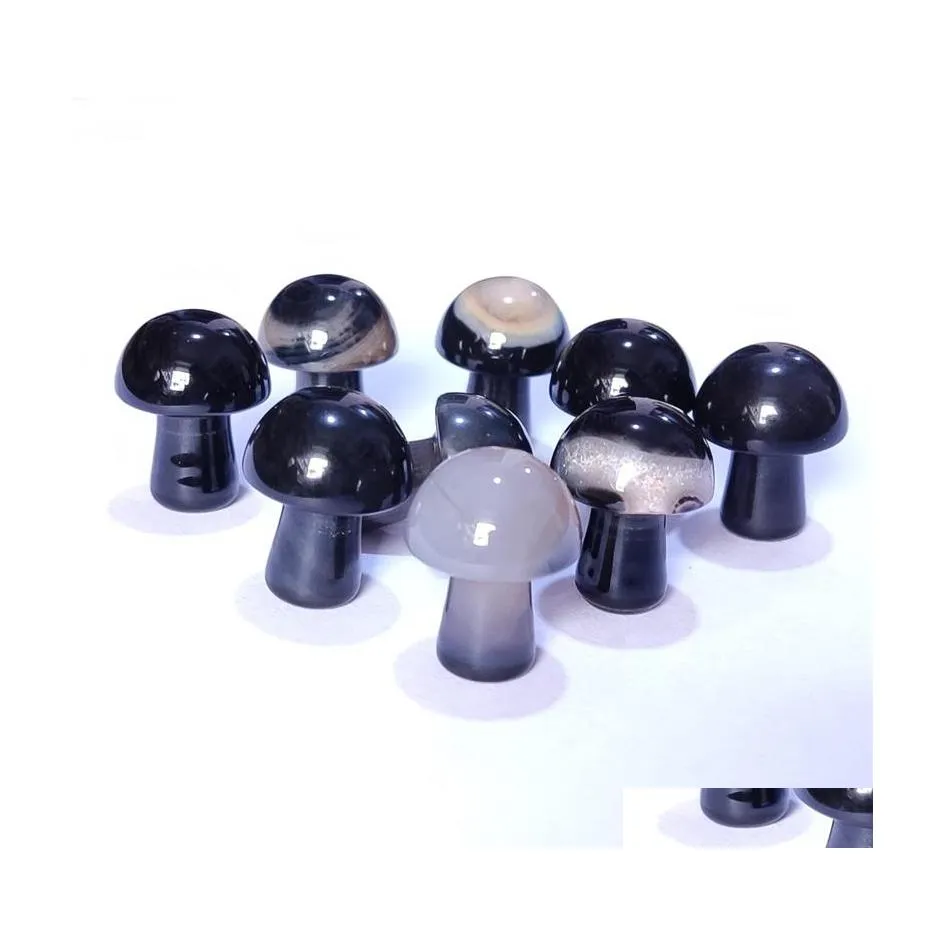 voiture dvr Pierre 2Cm Noir Agate Sculpté Mini Champignon Onyx Cristal Guérison Reiki Minéral Statue Ornement Décor À La Maison Cadeau En Gros Drop Deliver Dhmbc