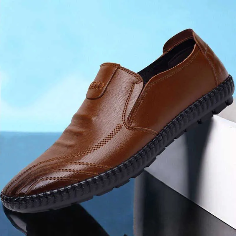 Chaussures habillées Mocassins de couleur unie en cuir artificiel pour hommes sans lacet chaussures décontractées d'affaires classique en cuir souple Hombre respirant hommes chaussures R230227