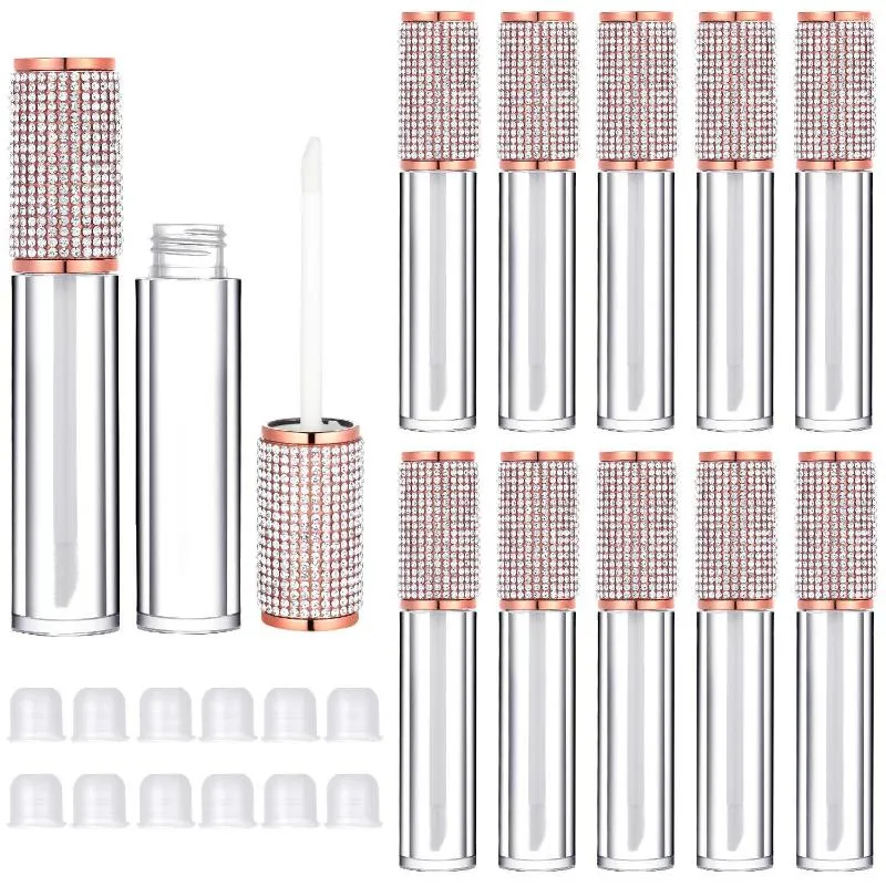 Lagringsflaskor 10st Crystal Rhinestone Lip Gloss Tube Tom containrar Kosmetiska företag