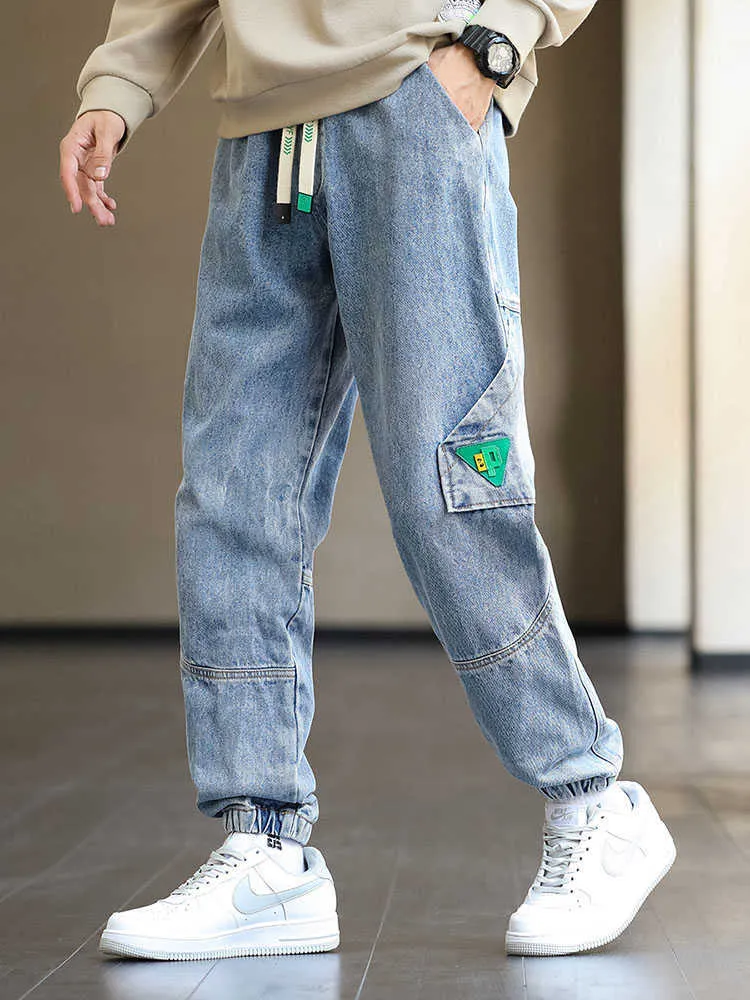 Herr jeans vår höst svartblå last jeans män denim joggare streetwear bomull casual baggy harem byxa jean byxor plus storlek 8xl z0225