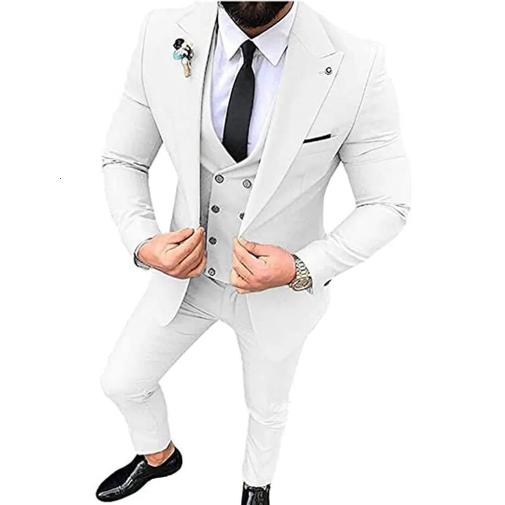 Męskie garnitury Blazers Mężczyźni na przyjęcie weselne i zwykły garnitur Lapel 3 -częściowy Blazer Vest Pantsslim Costume Homme 230227