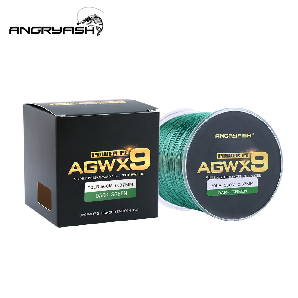 Braid Line Angryfish 9 Strands Weaves trançou 500m Linha de pesca super forte PE 15Lb100lb 230227