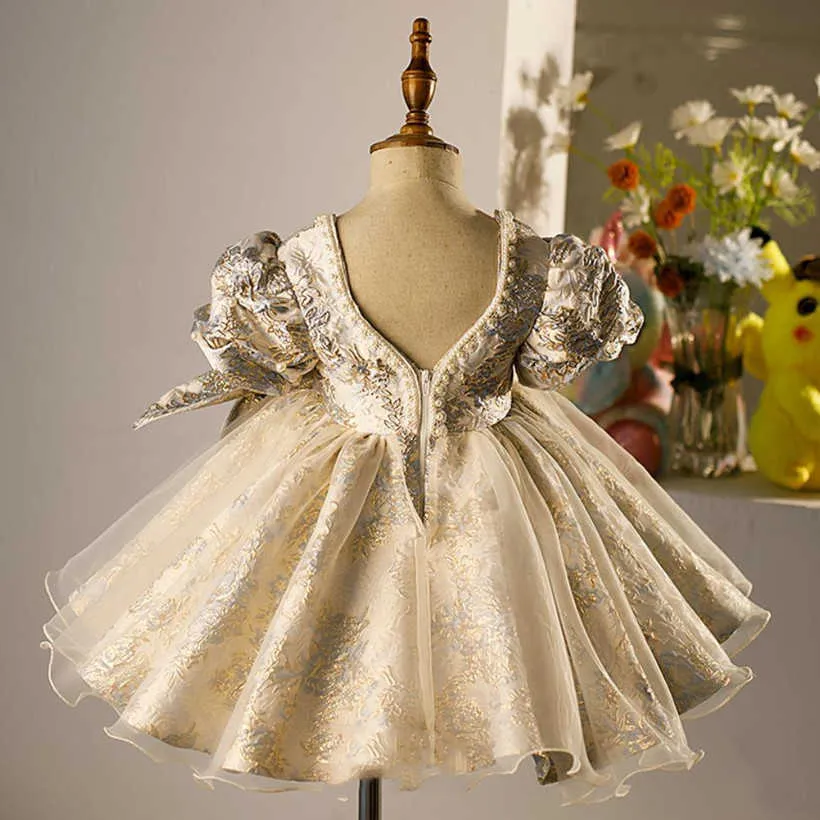 Girl's Dresses Girls Spanish Floral Pearls Ball Gown Baby Lolita Princess Dresses Infant Birthday Christening Dress Girl Boutique Clothes A1354