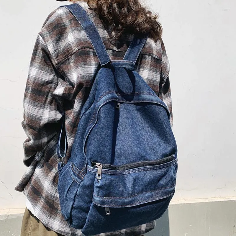 Zaino Multifunzione Denim di Alta Qualità Stile Coreano Borsa da Scuola Blu Studente Spalla Ragazze Adolescenti Uomini Zaini per Laptop