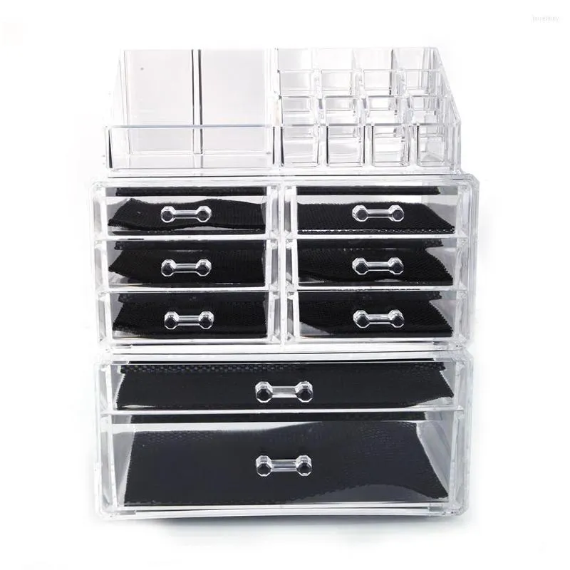 Sieraden zakjes cosmetica opbergdoos led licht ijdelheid spiegel make -up organizer 6 kleine 2 grote laden transparant rekroos 180821311