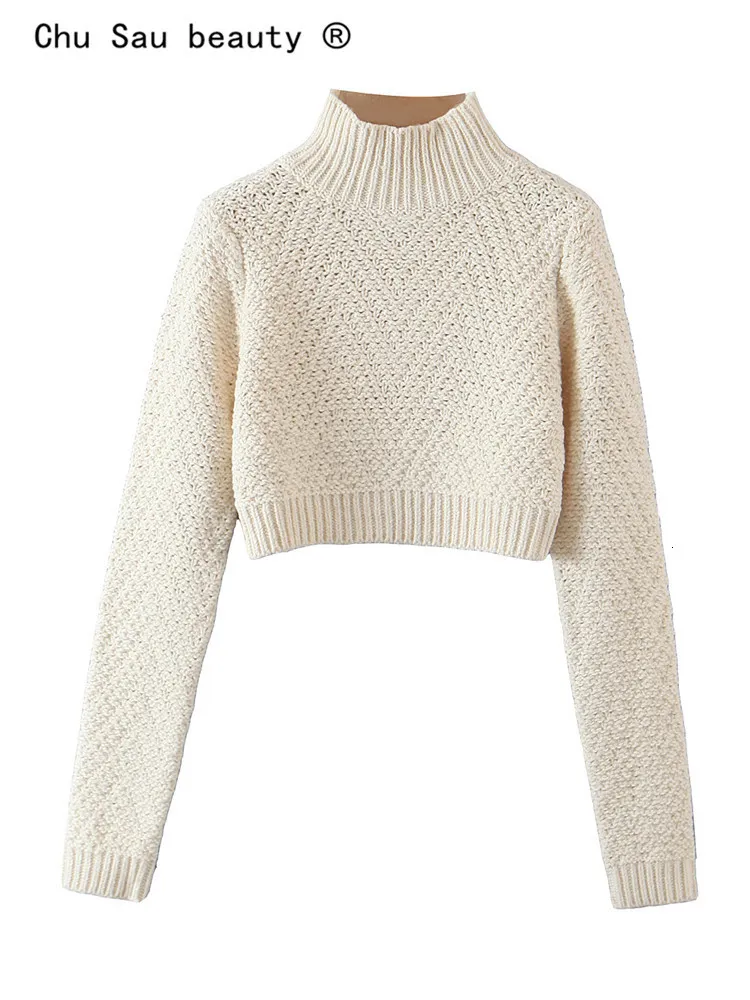 Kvinnors tröjor Kvinnor Autumn Winter Sticke tröja Jumpers mode Söta smala Turtleneck Kort Pullover Tröja Kvinnlig Crop Top 230227