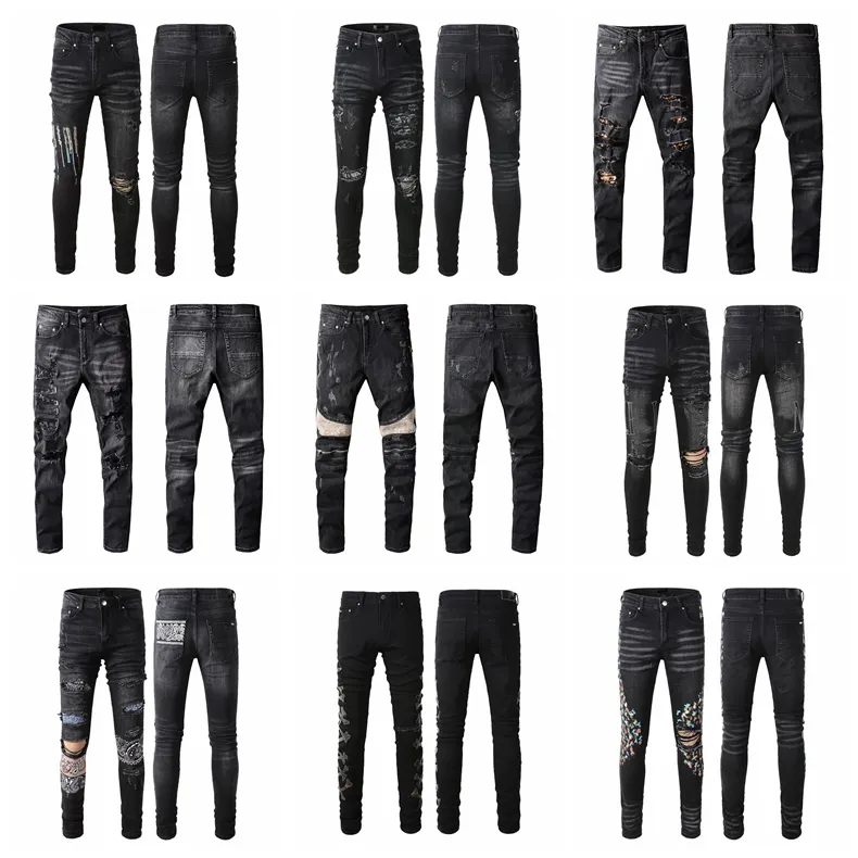 Mens Designer Distressed Jeans Ripped Biker Slim Fit Motorcycle Jeans For Man Skinny Denim Pants Size 28-40 #BB