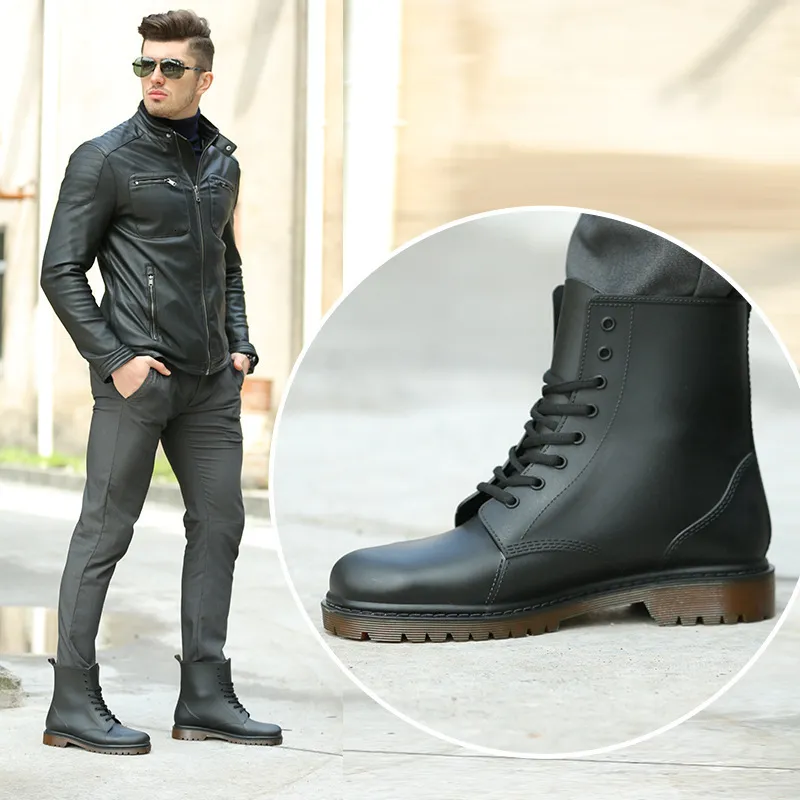 Rain Boots Men's Rain Boots Black Chelsea Boots for Male Lace-Up PVC Waterproof Ankle Boots Rainy Day Men Shoes Rainboot Botas Hombre 230227