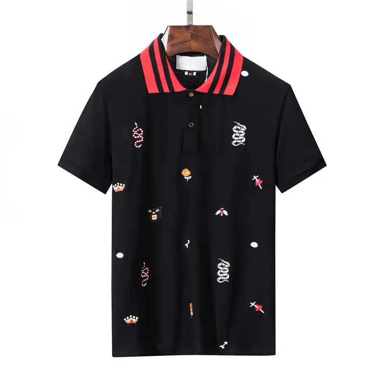 2023 Summer Men's T-shirt Animal Striped Lapel Embroidered Cotton Pearlescent Cotton Lapel Black and White Casual Polo Shirt Breathable and Comfortable M-3XL