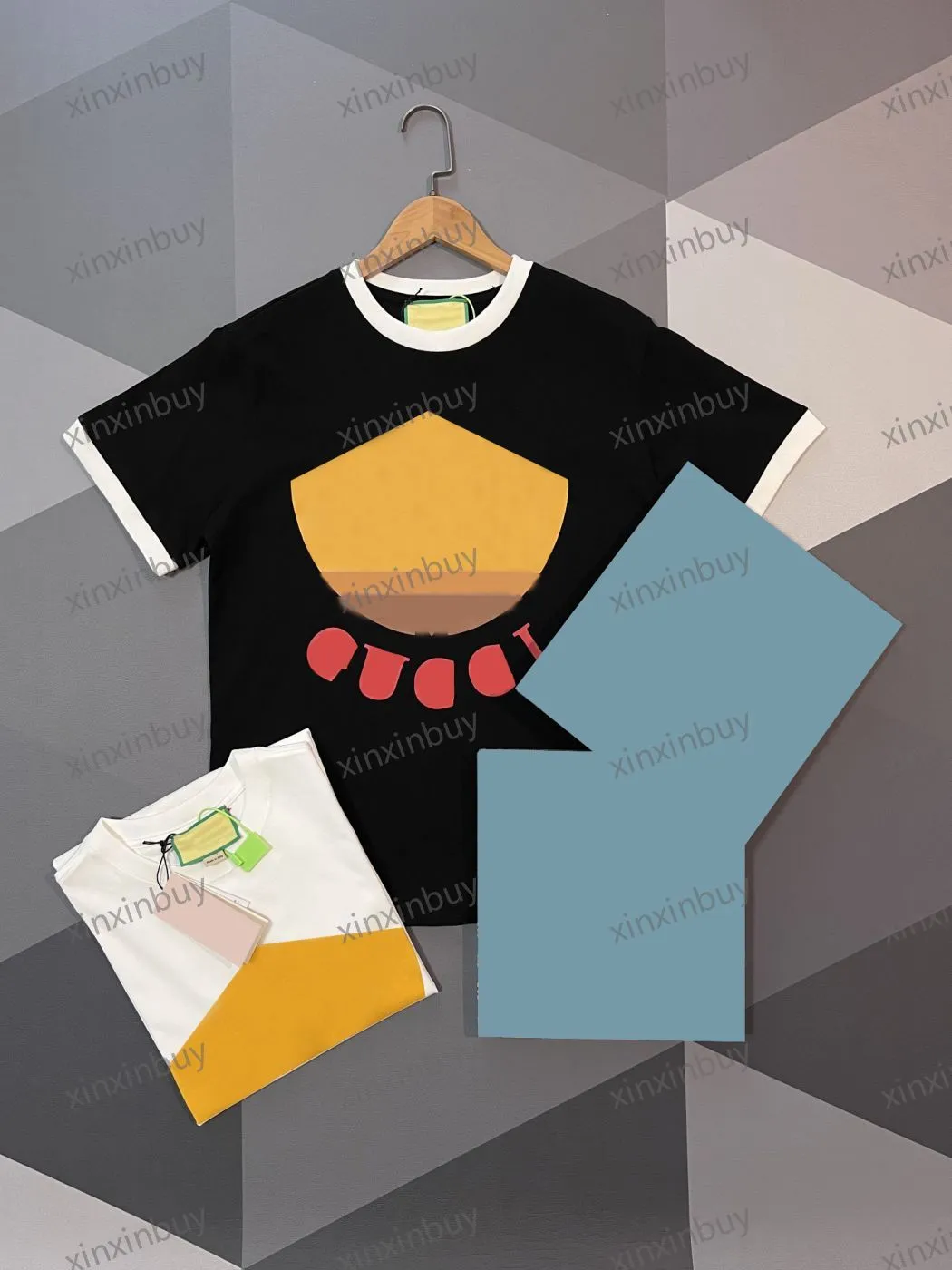 xinxinbuy 남자 디자이너 티 티 셔츠 23SS 파리 스포츠 컬러 토끼 편지 인쇄 짧은 슬리브 면화 여성 흰색 검은 카키 살구 xs-2xl