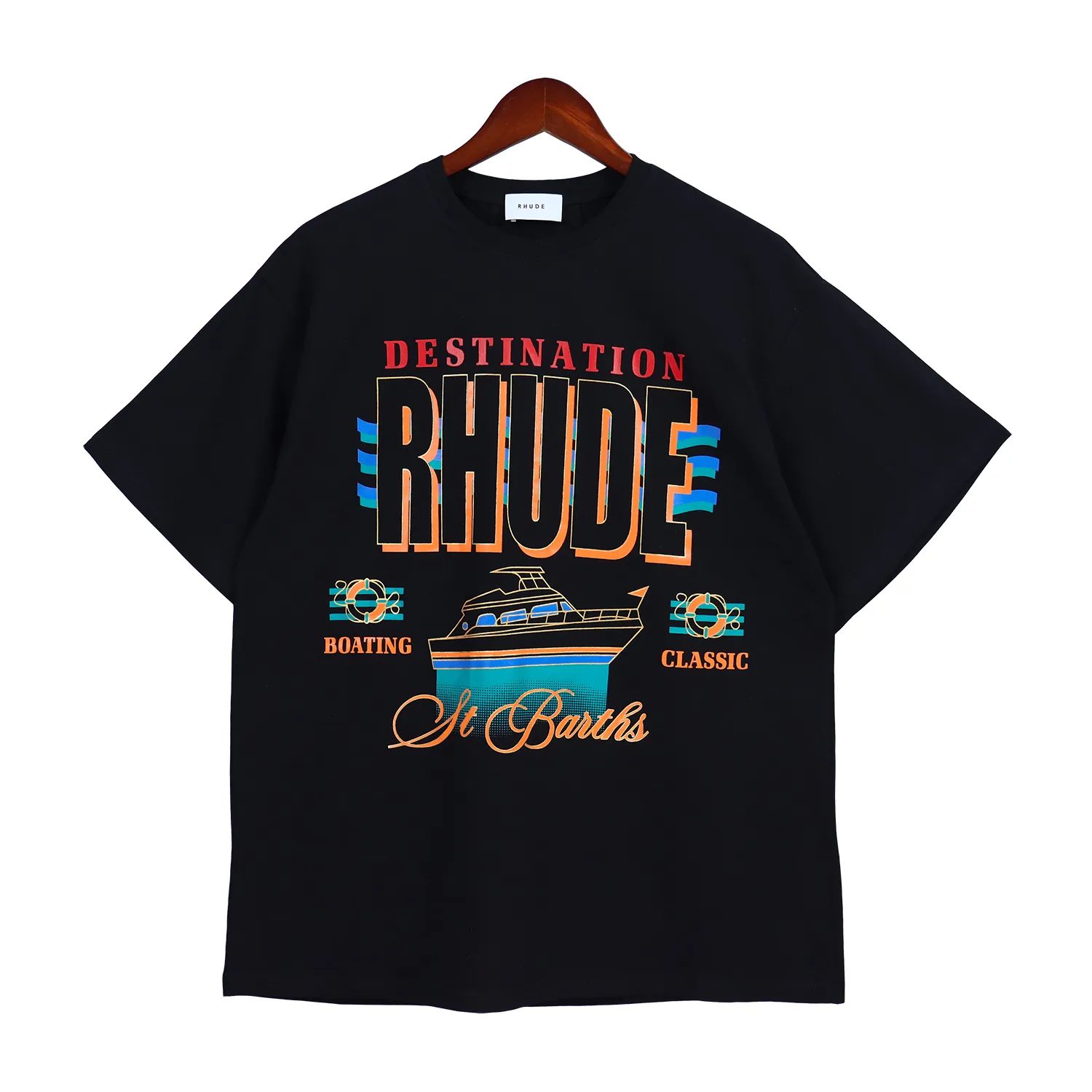 유럽 ​​아메리카 남성 T 셔츠 Rhude 디자이너 브랜드 의류 라운드 넥 고품질 짧은 슬리브 미국 크기 S-XXL