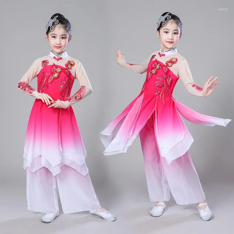 무대 착용 National Costume Yangko 댄스 팬 클래식 댄싱 옷 어린이 중국 민속 의상 소녀