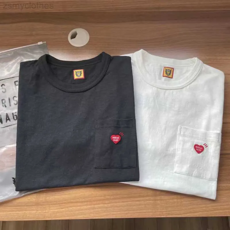 Men's T-Shirts Good quality Human Made Pocket Embroidery Red Heart Tag T Shirt Men Women Summer Oversize leisure T-Shirt