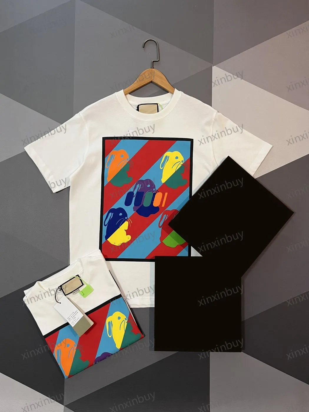 Xinxinbuy Men Designer Tee T Shirt 23SS Paris Square Sport Sport Kolor Rabbit Letter Druku