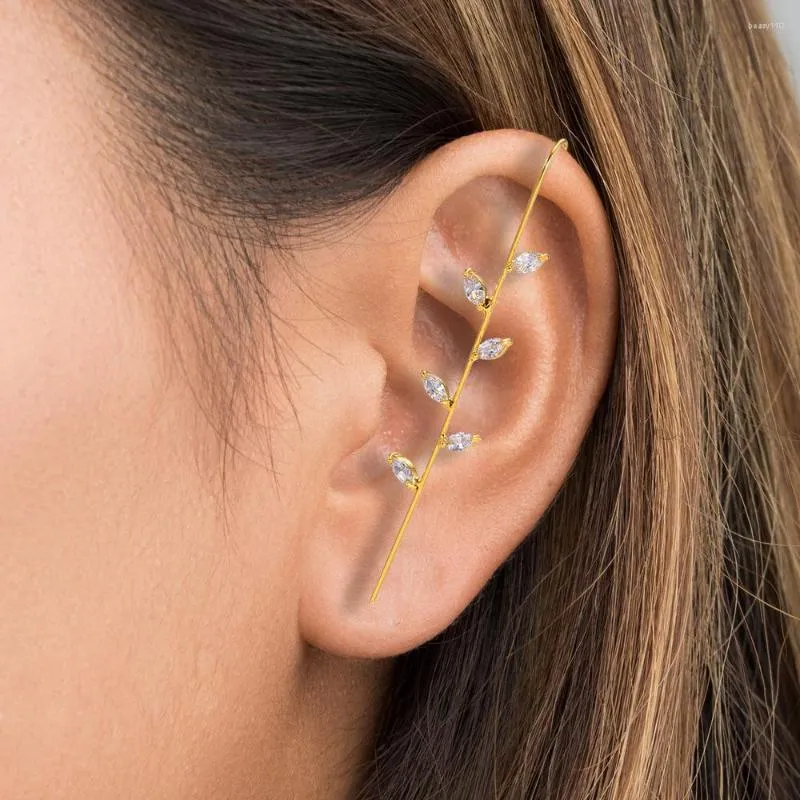 Backs Earrings 1PC Surround Auricle Diagonal Stud Copper Inlaid Zircon Piercing Ear Needle Wrap Crawler Hook For Women
