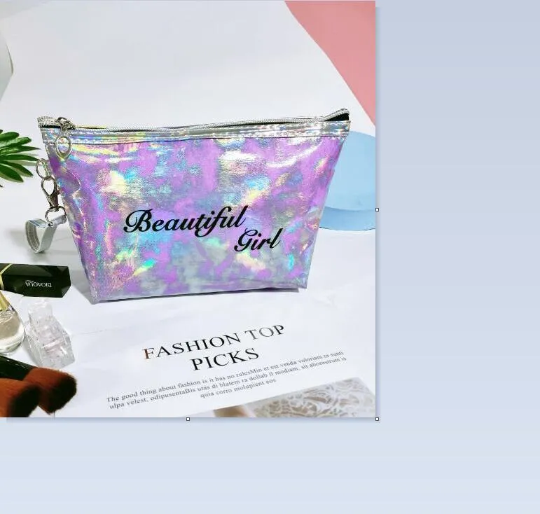 3pcs Cosmetic Bags Women PVC Letter Prints Laser Triangular Type Lipstick Waterproof Storage Bag Mix Color