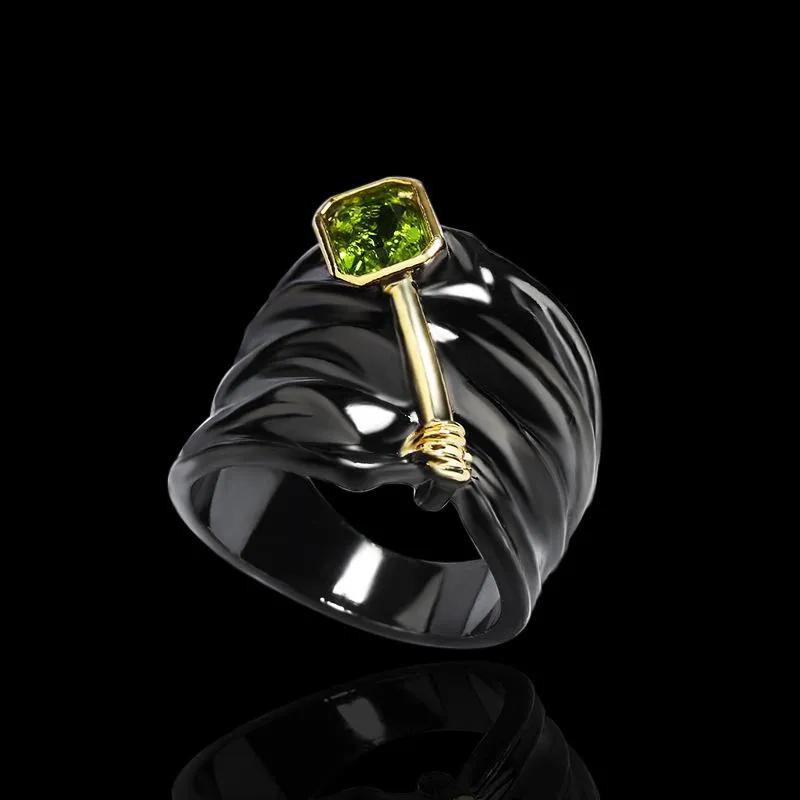 Klusterringar retro geometrisk form kvinnors ring två-ton inlagd topaz gröna zirkonsmycken utsökta unisex par ringkluster