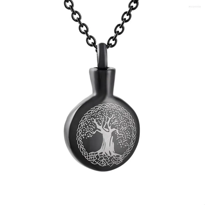 Pendentif Colliers Arbre De Vie Rond Mémorial Cendres Médaillons Bijoux De Crémation En Acier Inoxydable Mini Cercueil Souvenir Collier Souvenir