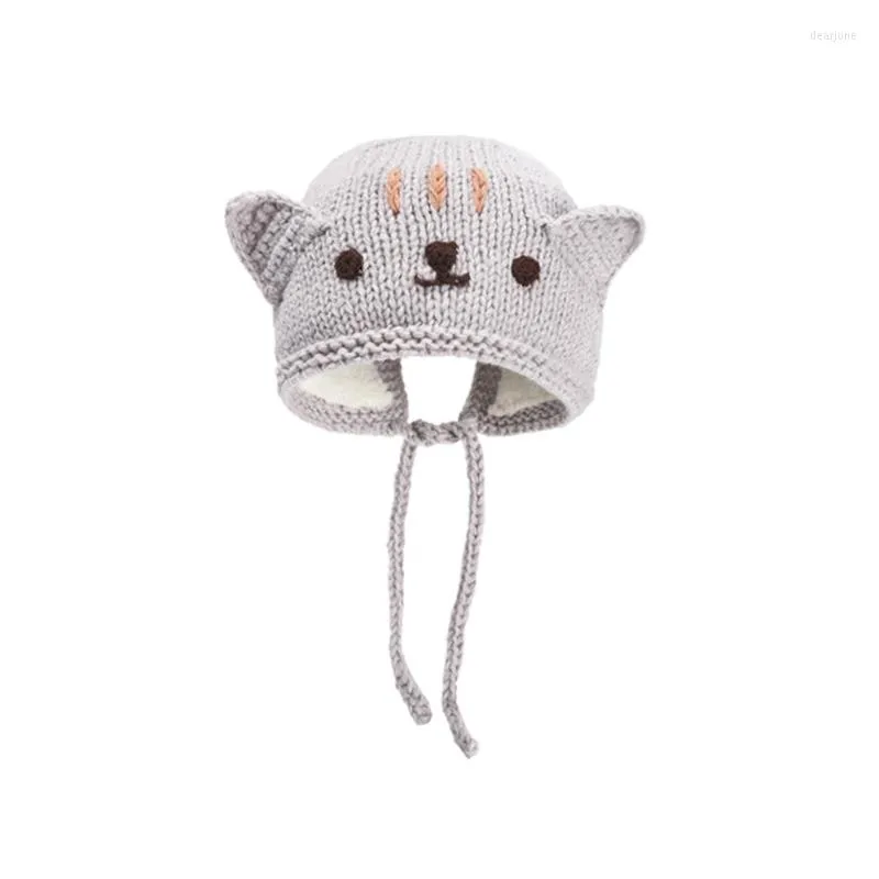 Hoeden herfst winter warm geboren baby gebreide pluche beanie dop oorbescherming hoed druppel