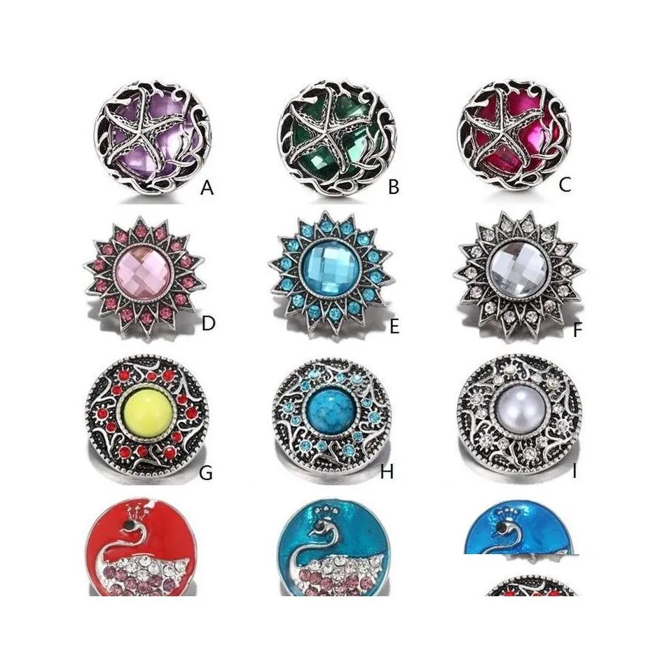 car dvr Clasps Hooks 12 Colors Noosa Ginger Snap Jewelry Rhinestone Starfish Flower Chunks Geometric 18Mm Buttons Diy Bracelet Necklace Dr Dhjzy